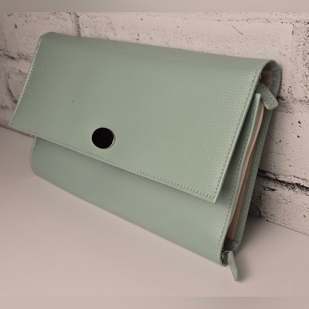 Mint Green Travel Jewelry Organizer Clutch Case with Zipper & Snap Closures - Picture 2 of 10